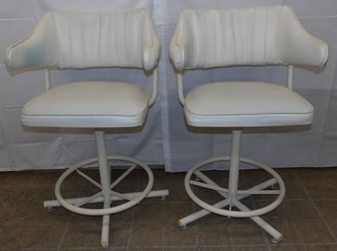 Pair of Painted Metal & Vinyl Upholstered Swivel Barstools