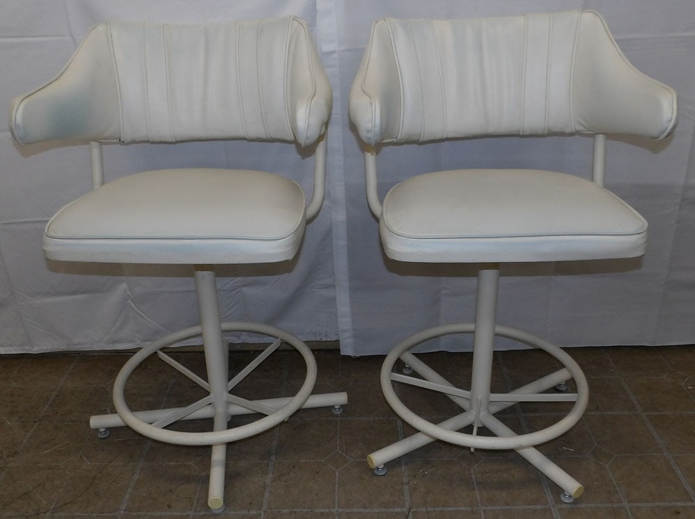 Pair of Painted Metal & Vinyl Upholstered Swivel Barstools (1 of 4)