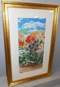 Gilded Frame Watercolor Style Print of Floral Field by Barbara Pappendick
