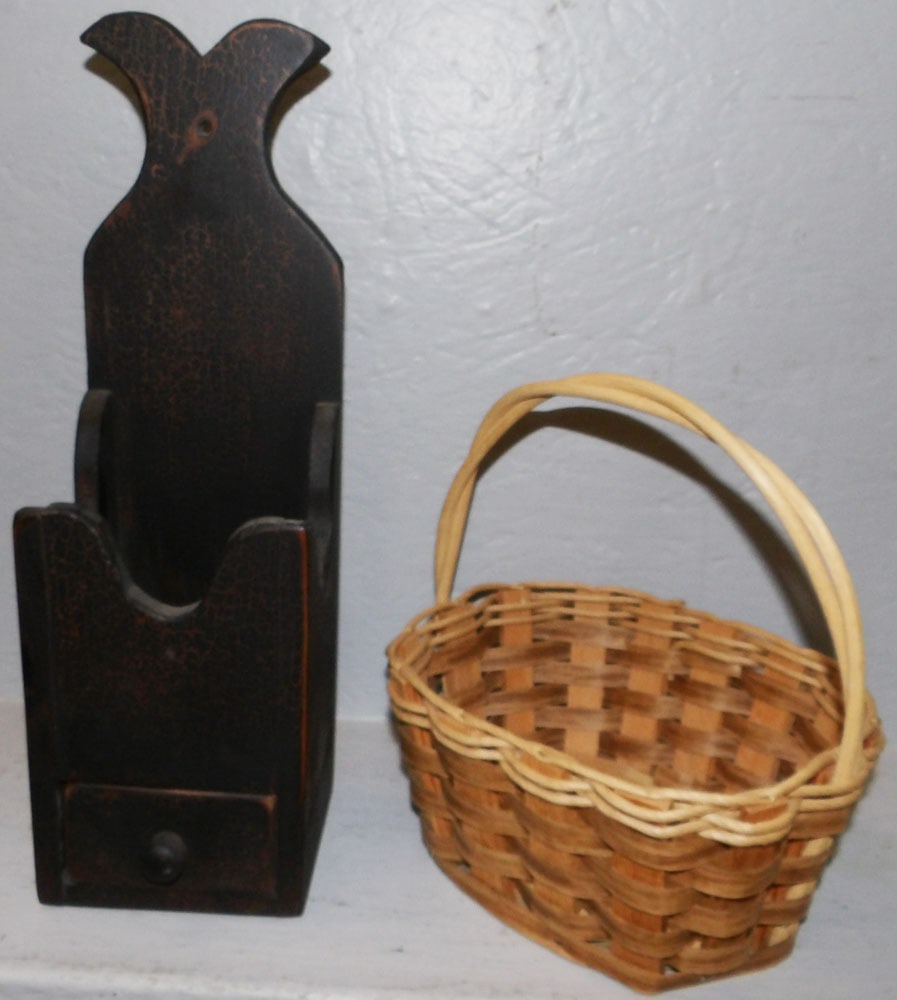 Distress Finish Candle Box with Drawer & Hand Made Basket by Lone Trail Baskets (1 of 4)