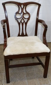 Mahogany Straight Leg Chippendale Style Arm Chair by Old Colony Furniture
