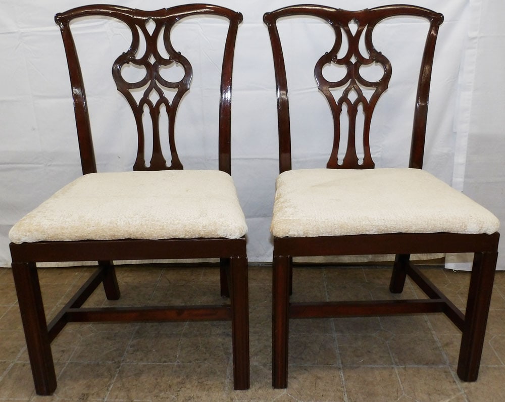 Pair of Mahogany Straight Leg Chippendale Side Chairs by Old Colony Furniture (1 of 4)