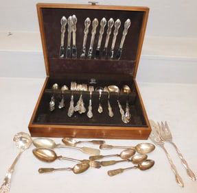 Lot of Silverplated Flatware in Walnut Box