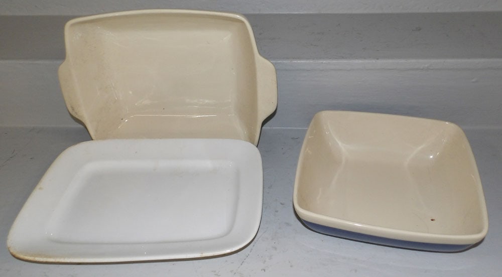 Two Porcelain Casseroles, Porcelain Platter, & Glass Items: Two Porcelain Casseroles, Porcelain Platter, & Glass Items . Up to 13 1/2" x 11" "ALL DESCRIPTIONS AND ANY CONDITION STATEMENT GIVEN BY LANGSTON AUCTION GALLERY ARE STRICTLY OPINIONS AND LANGSTON'S SH