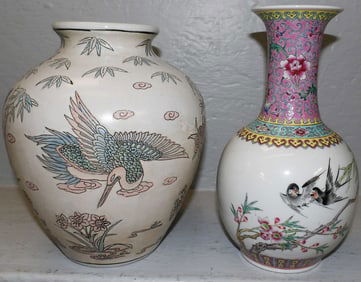 Two Painted Porcelain Oriental Vases