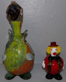 Art Glass Clown Decanter & Clown Paperweight