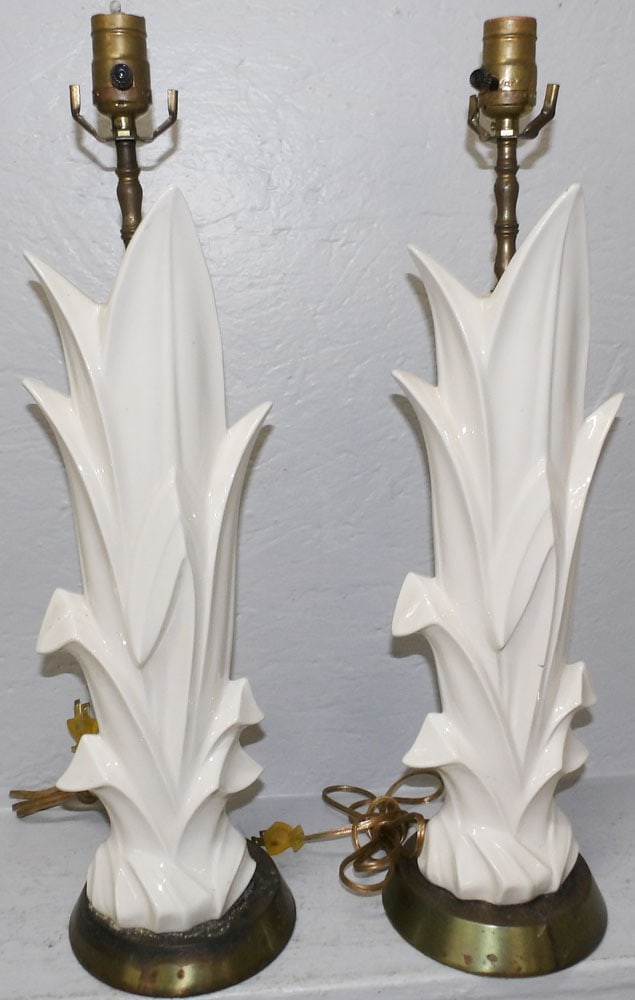Pair of Porcelain Lamps, (One As Is): Pair of Porcelain Lamps, (One As Is). 23 1/2" H 6" W "ALL DESCRIPTIONS AND ANY CONDITION STATEMENT GIVEN BY LANGSTON AUCTION GALLERY ARE STRICTLY OPINIONS AND LANGSTON'S SHALL HAVE NO RESPONSIBILITY F