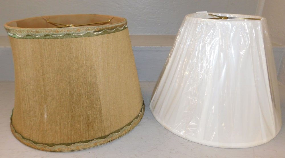 Two Lamp Shades: Two Lamp Shades. 11" H 16" Dia. "ALL DESCRIPTIONS AND ANY CONDITION STATEMENT GIVEN BY LANGSTON AUCTION GALLERY ARE STRICTLY OPINIONS AND LANGSTON'S SHALL HAVE NO RESPONSIBILITY FOR ERRORS OR OMISSION