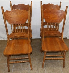 Set of Four Oak Press Back Dining Chairs
