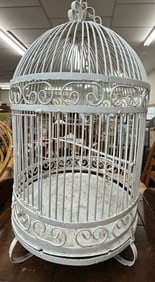 Ornate Vintage Wrought Iron Painted Dome Top Bird Cage