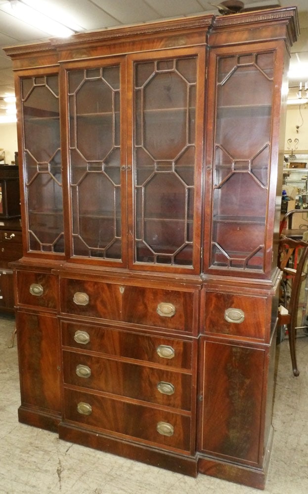 Mahogany Two Piece Breakfront with Desk Compartment (1 of 4)