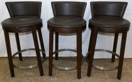 Three Modern Wood & Aluminum Italian Stools with