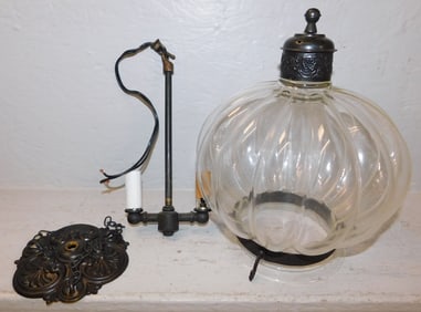 Metal & Glass Bell Jar Form Light Fixture