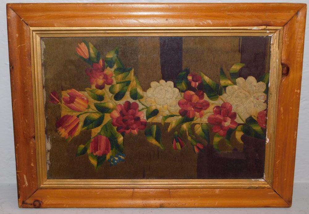 Antique Framed Embroidery: Antique Framed Embroidery . 17 3/4" x 12 3/4" "ALL DESCRIPTIONS AND ANY CONDITION STATEMENT GIVEN BY LANGSTON AUCTION GALLERY ARE STRICTLY OPINIONS AND LANGSTON'S SHALL HAVE NO RESPONSIBILITY FOR ERRO