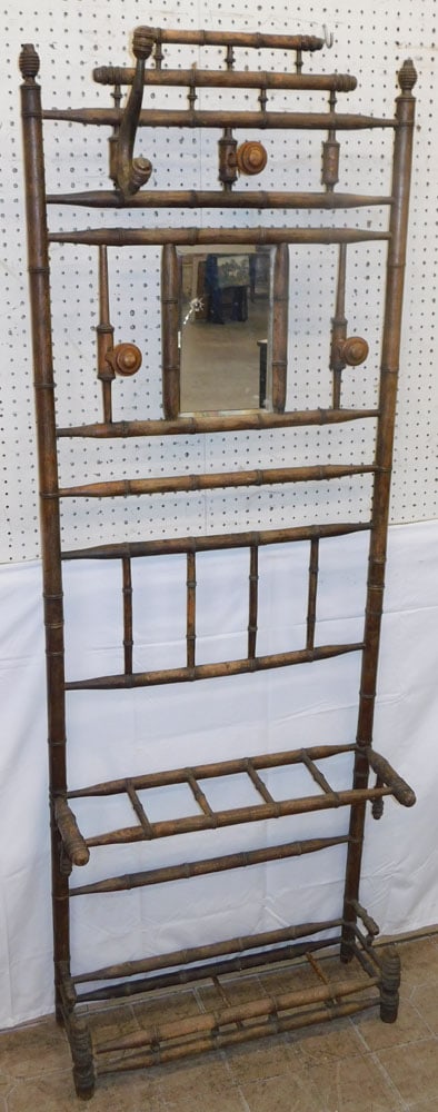 Antique Maple Faux Bamboo Hall Tree, As Found (1 of 5)
