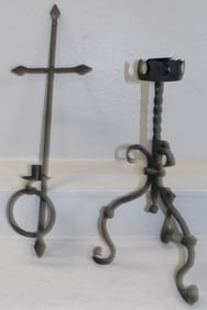 Wrought Iron Candlestick & Candlestick Sconce