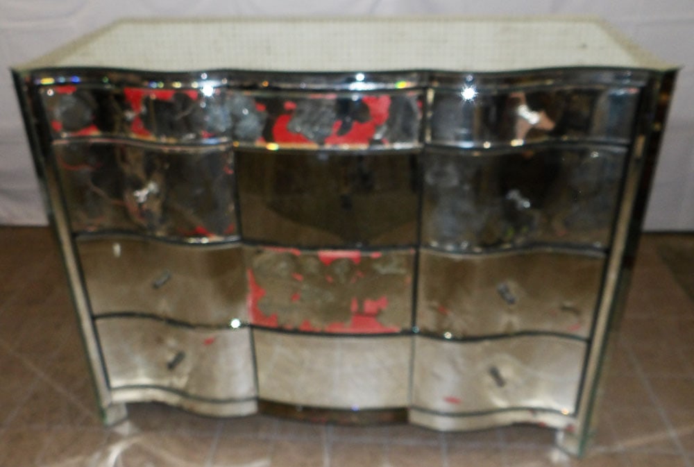 Venetian Style Mirror Design Twelve Drawer Dresser, (As Is): Venetian Style Mirror Design Twelve Drawer Dresser, (As Is). 39 1/4" H 53 3/4" W 24 1/2" D "ALL DESCRIPTIONS AND ANY CONDITION STATEMENT GIVEN BY LANGSTON AUCTION GALLERY ARE STRICTLY OPINIONS AND LAN