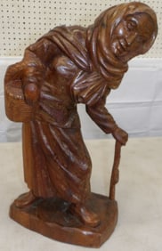 Carved Wood Statue of Elderly Lady