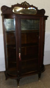 Antique Oak Bow Front China Cabinet, (Missing Glass Side Panel)