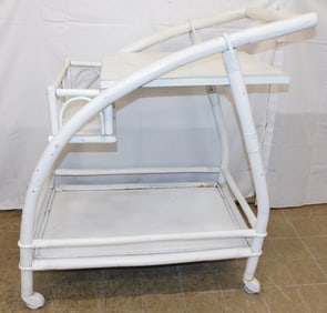 Painted Rattan Rolling Cart