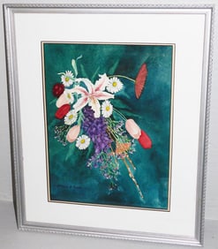 Framed Watercolor Still Life Floral Boquet Signed Catherine Mueller