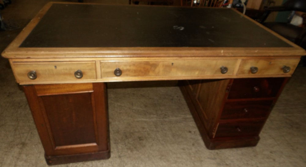 Antique Mahogany Three Part Partners Desk with Leather Top: Antique Mahogany Three Part Partners Desk with Leather Top. 30 1/2" H 59 1/2" W 35" D "ALL DESCRIPTIONS AND ANY CONDITION STATEMENT GIVEN BY LANGSTON AUCTION GALLERY ARE STRICTLY OPINIONS AND LANGSTON