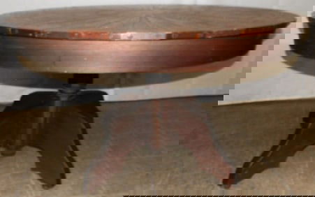 Round Oak & Walnut Inlaid Dining Table