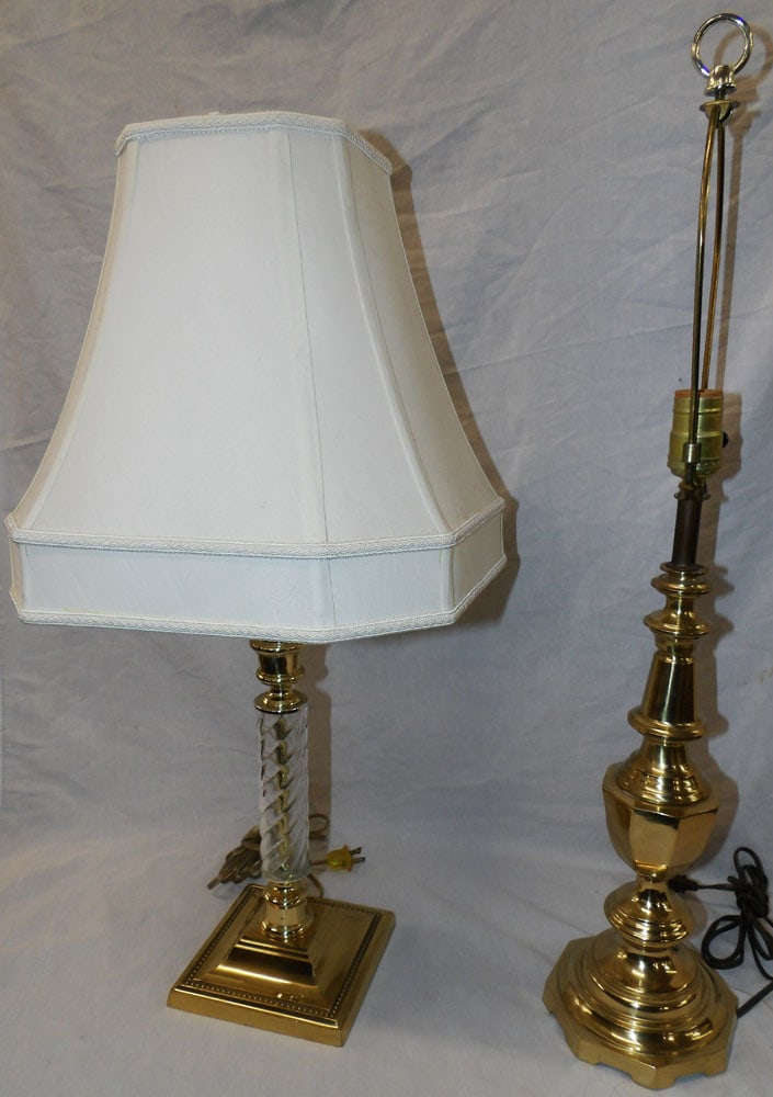 Lot of Brass & Crystal Lamps: Lot of Brass & Crystal Lamps. Up To 28" H 6" Dia "ALL DESCRIPTIONS AND ANY CONDITION STATEMENT GIVEN BY LANGSTON AUCTION GALLERY ARE STRICTLY OPINIONS AND LANGSTON'S SHALL HAVE NO RESPONSIBILITY FOR E