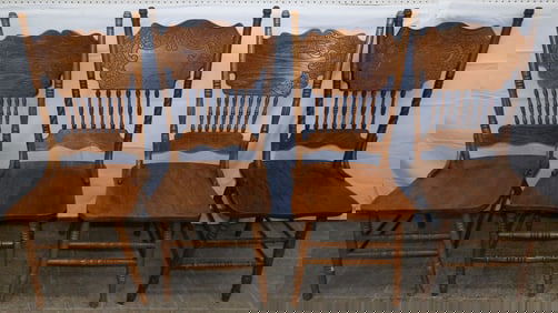 Set of Four Oak Press Back Dining Chairs