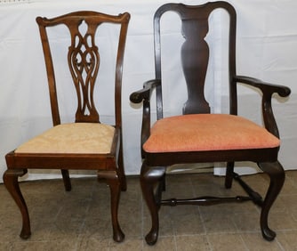 Two Mahogany Chairs, (One Queen Anne Style with Arms)