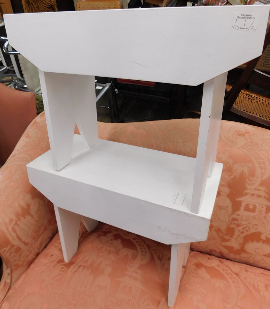 Pair of Painted Wood Benches: Pair of Painted Wood Benches . 18" H 24" W 10 3/4" D "ALL DESCRIPTIONS AND ANY CONDITION STATEMENT GIVEN BY LANGSTON AUCTION GALLERY ARE STRICTLY OPINIONS AND LANGSTON'S SHALL HAVE NO RESPONSIBILITY F