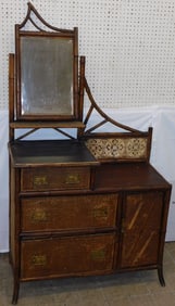 Antique Bamboo Dresser with Mirror, (As Is)