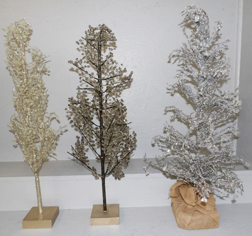 Three Glass Decorated Christmas Trees: Three Glass Decorated Christmas Trees . 31" H 16" Dia "ALL DESCRIPTIONS AND ANY CONDITION STATEMENT GIVEN BY LANGSTON AUCTION GALLERY ARE STRICTLY OPINIONS AND LANGSTON'S SHALL HAVE NO RESPONSIBILITY