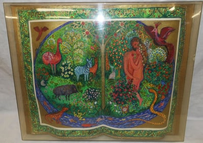 Framed Watercolor of The Garden of Eden in Acrylic Frame