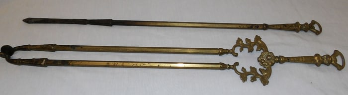 Two Antique Brass Fire Tools