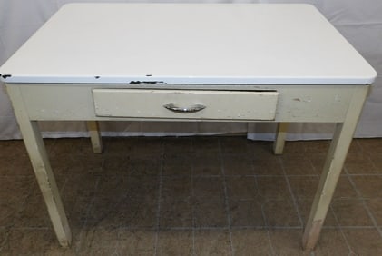 Antique Enamel Top One Drawer Kitchen Table