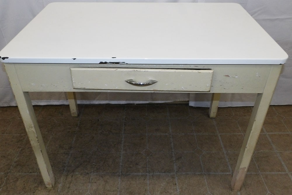 Antique Enamel Top One Drawer Kitchen Table (1 of 5)