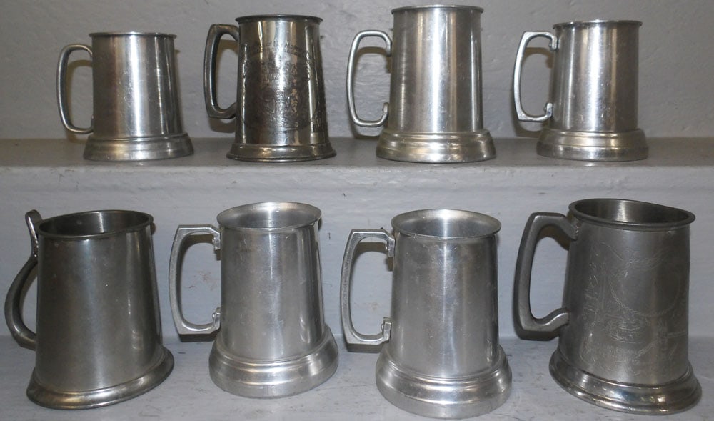 Lot of Aluminum & Pewter Mugs: Lot of Aluminum & Pewter Mugs. Up To 5" X 5" "ALL DESCRIPTIONS AND ANY CONDITION STATEMENT GIVEN BY LANGSTON AUCTION GALLERY ARE STRICTLY OPINIONS AND LANGSTON'S SHALL HAVE NO RESPONSIBILITY FOR ERROR