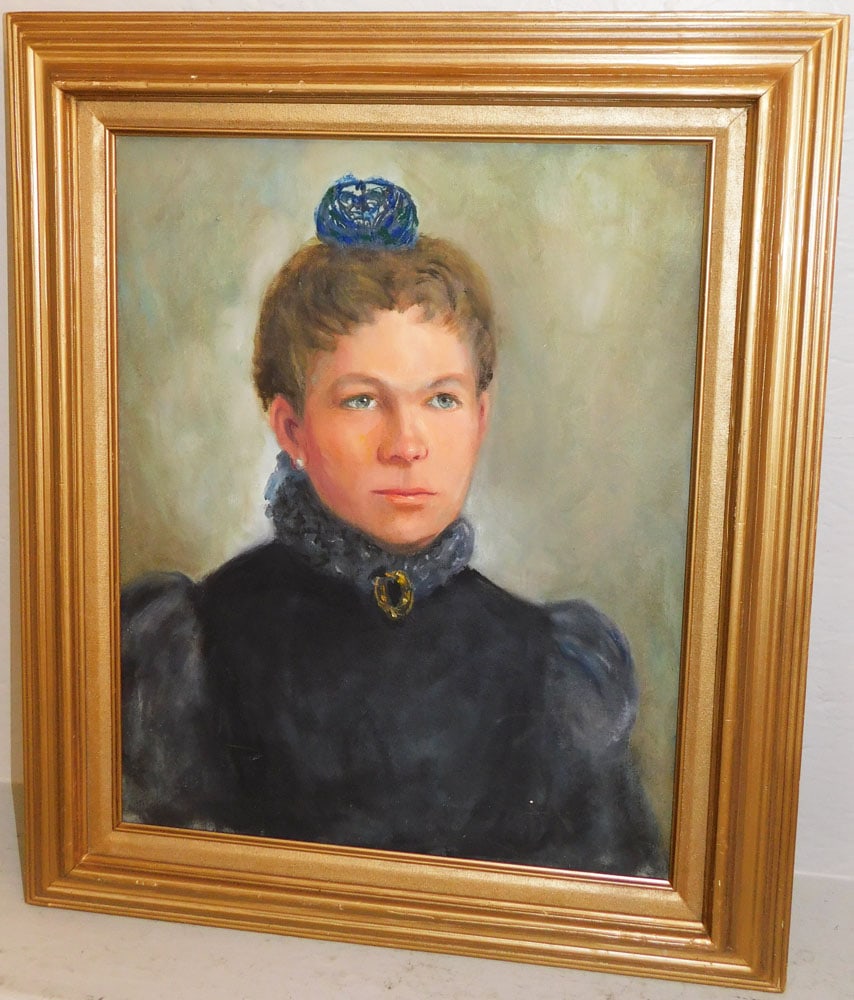 Framed Oil on Board Portrait of Lady: Framed Oil on Board Portrait of Lady. 26" X 22 1/4" "ALL DESCRIPTIONS AND ANY CONDITION STATEMENT GIVEN BY LANGSTON AUCTION GALLERY ARE STRICTLY OPINIONS AND LANGSTON'S SHALL HAVE NO RESPONSIBILITY FO