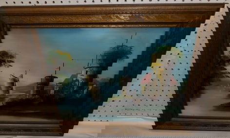 Framed Reverse Painted Glass Panel