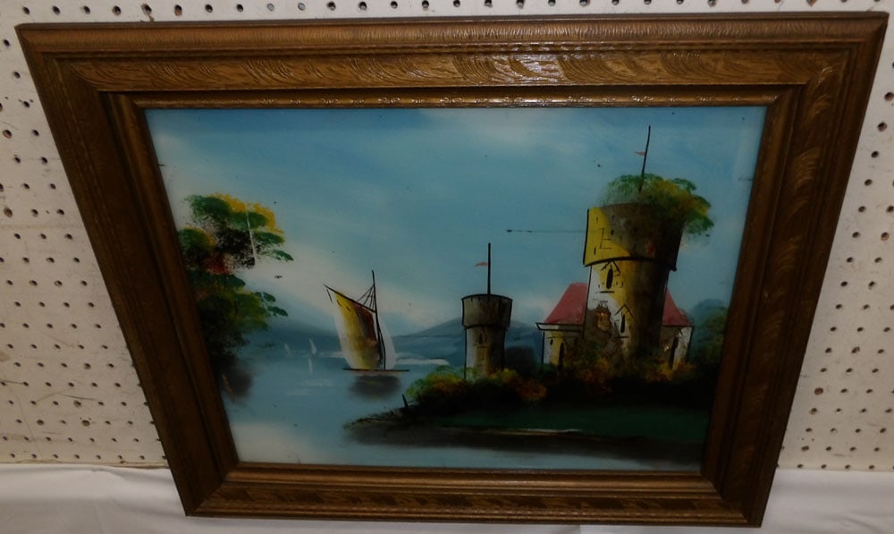 Framed Reverse Painted Glass Panel (1 of 5)