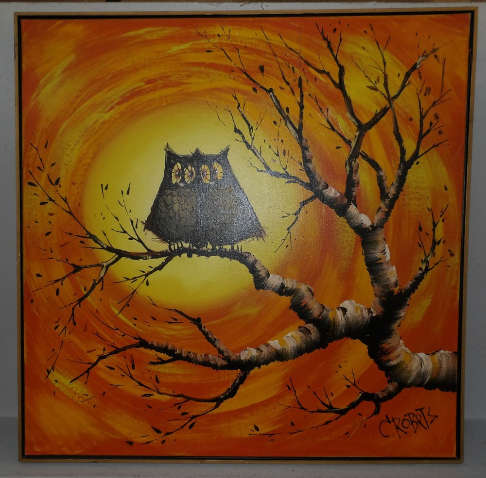 Framed Oil on Canvas of Owl Artist Signed (1 of 5)