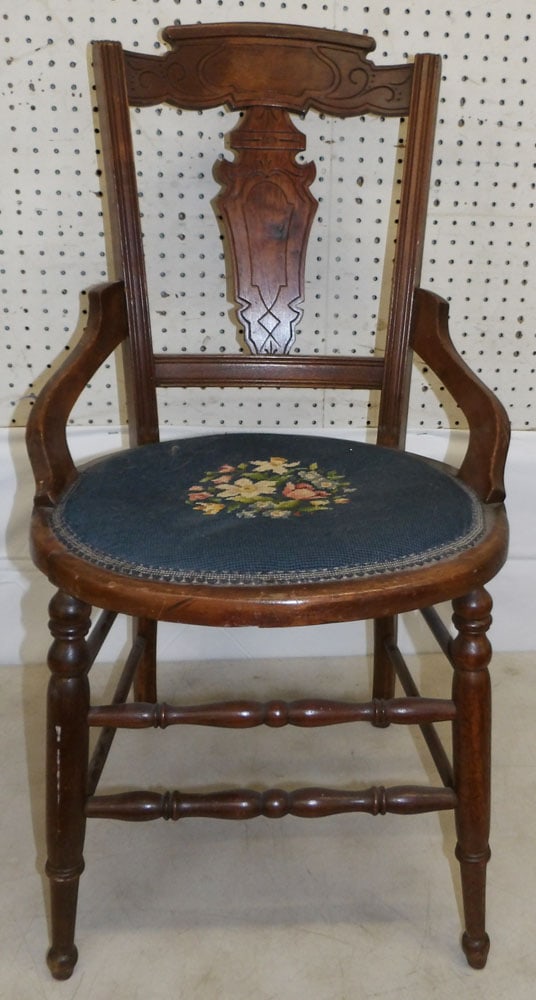 Walnut Victorian Needlepoint Seat Side Chair (1 of 4)