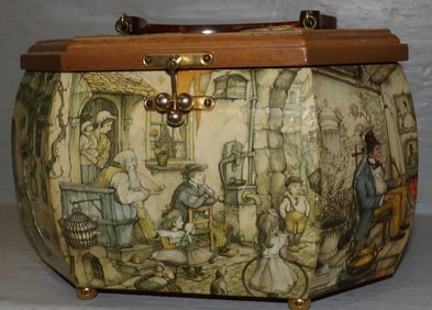 Decoupage Decorated Sewing Box with Bakelite Handle
