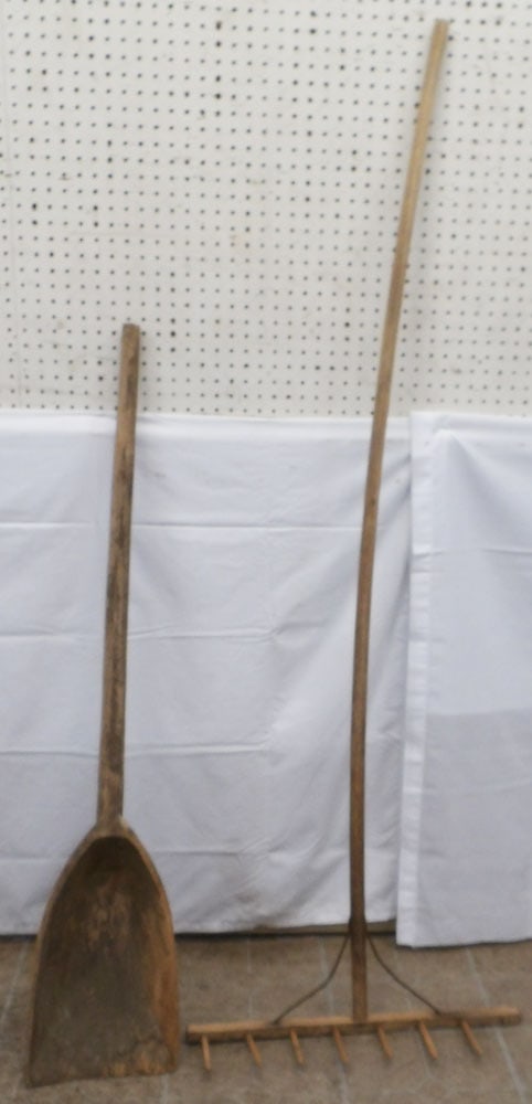 Antique Wood Shovel & Rake (1 of 3)