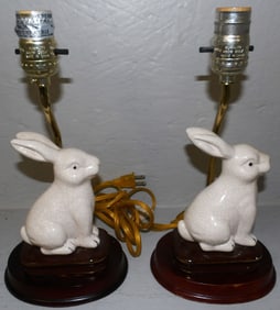 Pair of Porcelain Crackleware Rabbit Lamps