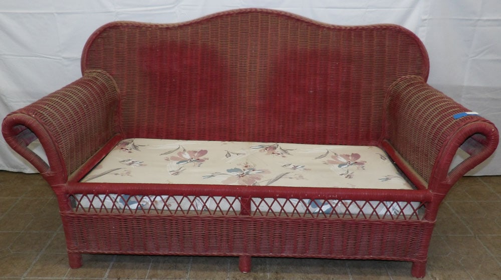Antique Painted Wicker Love Seat: Antique Painted Wicker Love Seat. "ALL DESCRIPTIONS AND ANY CONDITION STATEMENT GIVEN BY LANGSTON AUCTION GALLERY ARE STRICTLY OPINIONS AND LANGSTON'S SHALL HAVE NO RESPONSIBILITY FOR ERRORS OR OMISSI