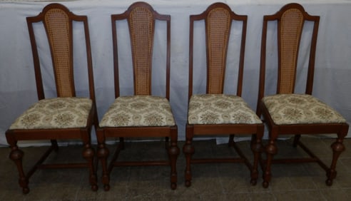 Set Four Walnut Cane Back Dining Chairs