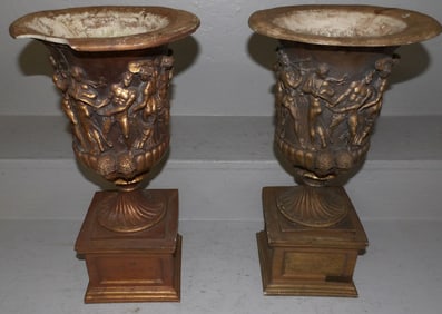 Pair Painted Resin Urns
