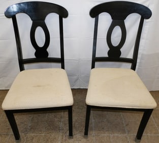 Pair Black Lacquered Upholstered Side Chairs